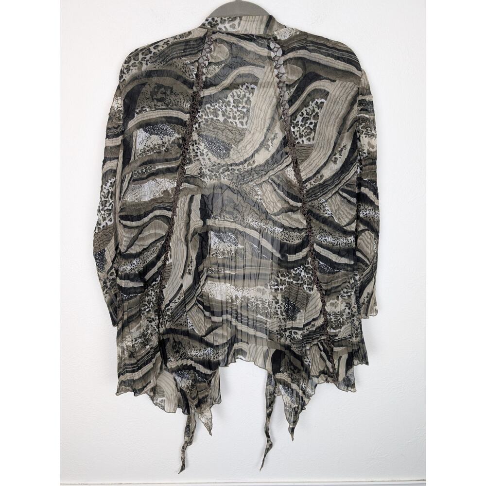Alberto Makali Cardigan Crinkle Open Front Lace Mixed Animal Print Black Size M - Picture 5 of 10